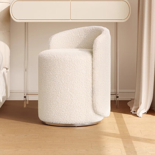 Shuhao makeup stool light luxury high-end home stool back girls bedroom dressing table chair round stool rotating manicure chair fixed style PU leather-off-white