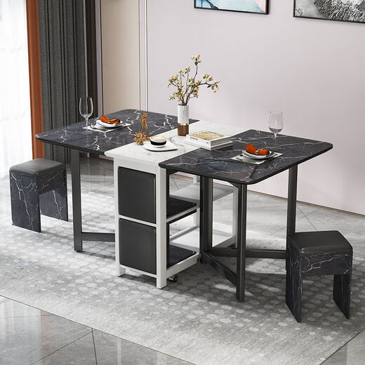Epson small apartment multifunctional folding table retractable household rectangular sideboard dining table folding dining table combination white marble 1.4m single table