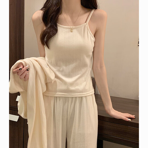 S.SOFEA Mujeres Pajamas de primavera y otoño Sweet con almohadilla de cofre azul Juego de tres piezas 2025 Nuevo conjunto de tres piezas 838 Niebla azul con almohadilla de cofre M Recomendada 80-95Jin [Jin equivale a 0.5 kg]