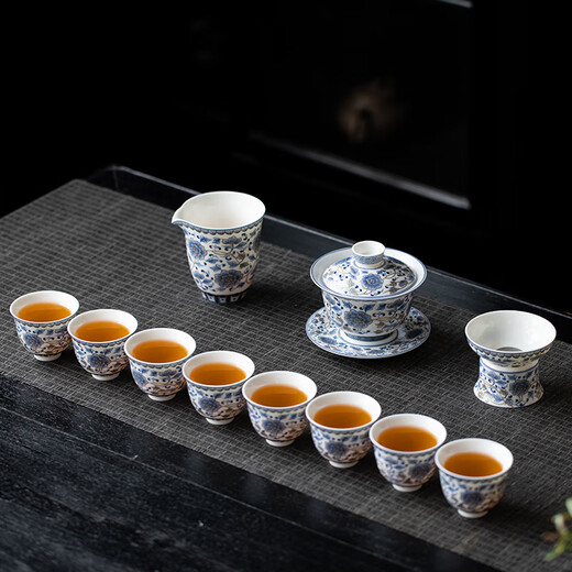 Simitang Ceramic Kung Fu Tea Set for Home Office Complete Set of White Porcelain Covered Bowl Teacup Business Gift Souvenir