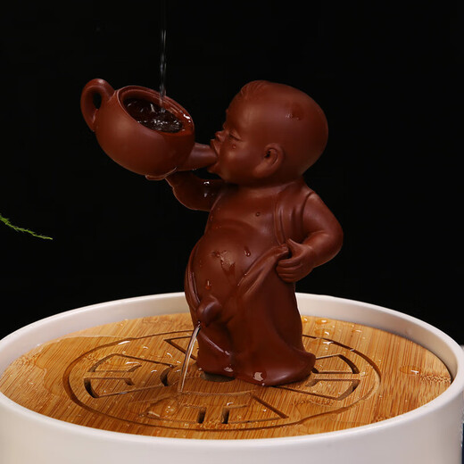 Ensa purple clay tea urinating boy tea tray accessories ornaments handmade can raise squirting children tea children fun small peeing boy looking up to the sky