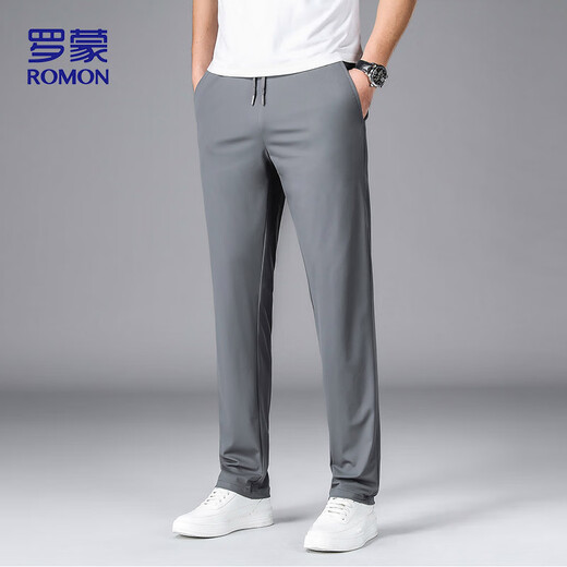 
ROMON casual pants men summer outdoor versatile ice silk sweatpants straight drooping long pants men DR6 gray XL