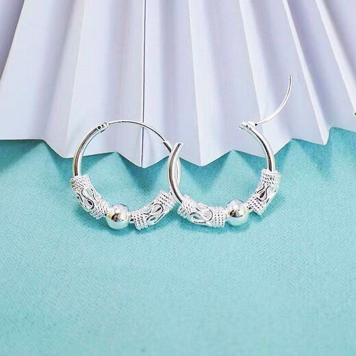 DRJEFUN New Silver 9999 Sterling Silver Earrings Women's Wangfu Transfer Bead Earrings Hypoallergenic Silver Earrings Each 9.89g Premium Solid Only 3 Pairs Left