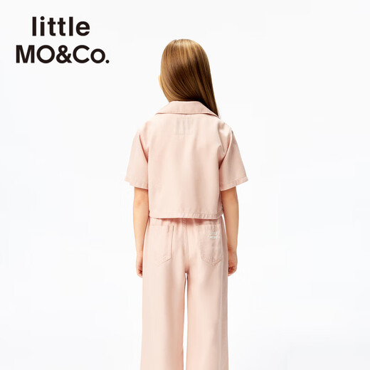 Little MO&Co.little moco children's clothing 25 summer new style girls' Lyocell denim sweet and cool short-sleeved shirt gray pink 140 140/68