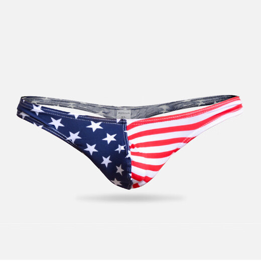 WOXUAN men's underwear pure cotton European and American thong men's American flag printed T-shaped body shaping blue 2XL