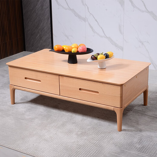 Beech all solid wood double-layer coffee table Kung Fu tea table Chinese style living room pure log rectangular corner side table Dream No. 2 coffee table 13570 fully painted all beech four-button assembly