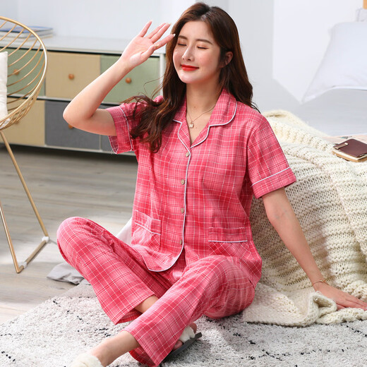 FHHUABD middle-aged women mother pajamas women summer new long-sleeved printed loose lapels for the elderly can be worn outside air-conditioned home clothes 9905 M (80-100)