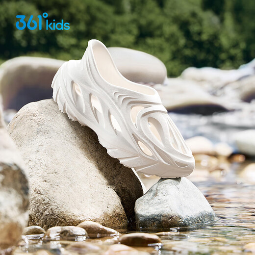 361 Children's Crocs 25 Summer Men's and Women's Breathable Soft Elastic Amphibious Beach Sandals White 36