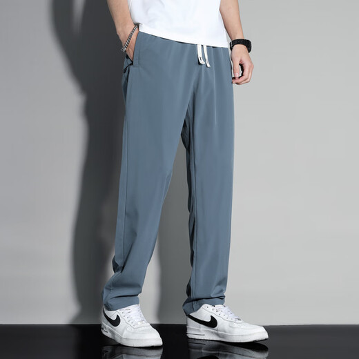 Semir new casual pants men's straight pants high school students college long pants summer ice silk loose 9230 black XL