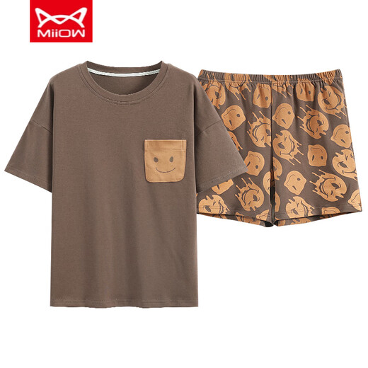 Catman Miiow Pyjamas für Frauen im Sommer reine Baumwolle dünne süße koreanische Studentin Kurzarm zweier Anzug Frühling und Herbst Lose Sommer Hauskleidung Military Green Y687 Farbe M (vorgeschlagen 75-95jin [Jin gleich 0,5 kg]))