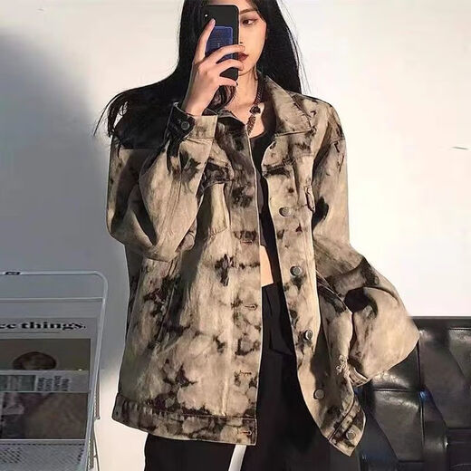 荣西图（RONGXITU）水洗扎染牛仔外套春秋高街复古宽松上衣 9930 S 80-100