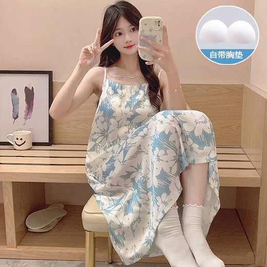 辉烈  2024新款夏季冰丝人字甜美纯欲风自带胸垫性感吊带睡裙女家居服 QDM[R3887#] M160 均码