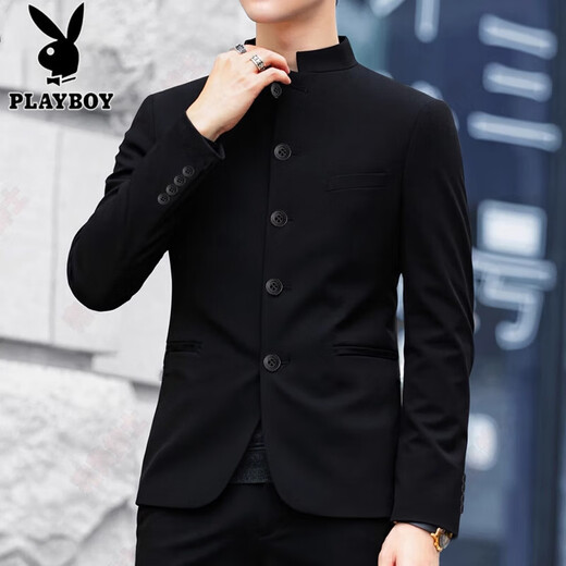 Playboy (PLAYBOY) high-end tunic suit for young people new Chinese style men's republic of China stand collar suit jacket men's suit large size trendy new tunic suit M 105-125Jin Jin is equal to 0.5 kg