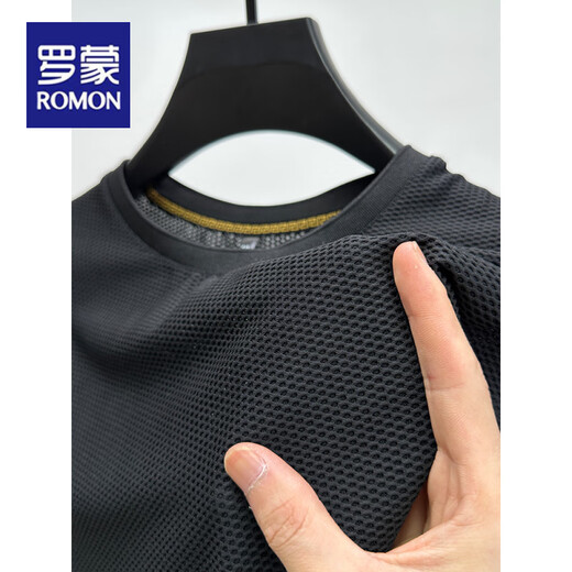 Romon Ice Silk Mesh Camiseta de manga corta para hombres Summer Summer Sensing Sensing Sweatable Sweat-Acheling Siping Siping Ejercicio Camisa Top D6188 Brown M