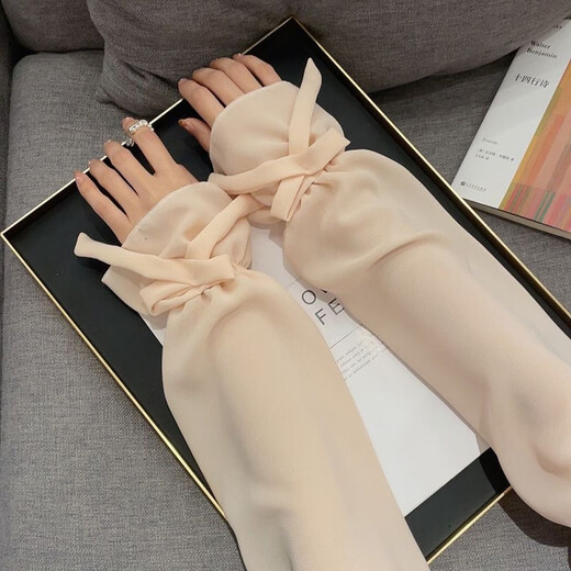 QUEEN TRIP Summer Sunscreen Breathable Ice Sleeves Bow Sleeves for Students Cute and Sweet Cycling Sun Shade and Windproof Arm Sleeves White