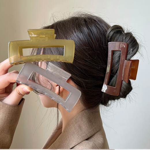 SAHANE Zuoyu 8.5CM simple square hair clip back of the head for women jelly color acrylic shark clip headdress square square coffee 8.5CM