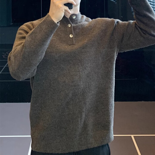 IRONTRAP Henry collar woolen sweater bottoming men's loose long-sleeved sports pullover sweater for autumn and winter brown brown S