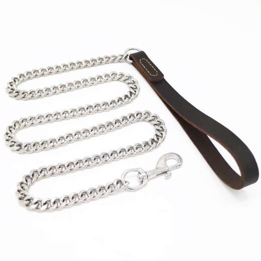 Dog leash, dog leash, dog walking leash, stainless steel dog leash, small, medium and large dog chain, border collie, husky, golden retriever, Labrador, German Shepherd Doberman, pet supplies, first layer soft leather + stainless steel, total length 150 cm, medium size (40 100) Jin Jin equal to 0.5 kg, for dogs
