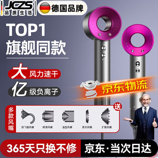 JCZS German brand hair dryer household silent negative ion high power does not hurt hair high-speed quick drying leafless hair dryer hair care dormitory portable business trip baby pet lady top version sunset rose single split mouth 1.8 meters wire + gift box