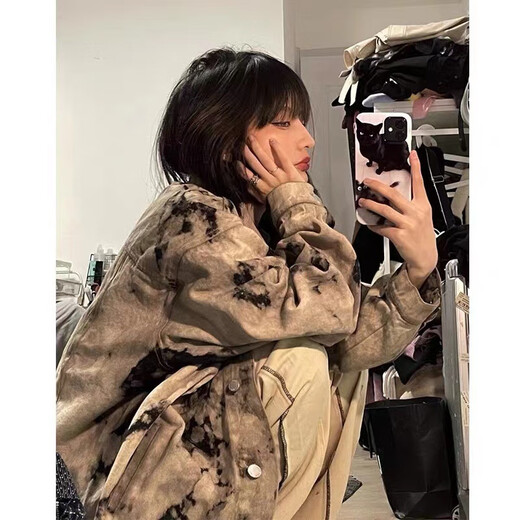 荣西图（RONGXITU）水洗扎染牛仔外套春秋高街复古宽松上衣 9930 S 80-100