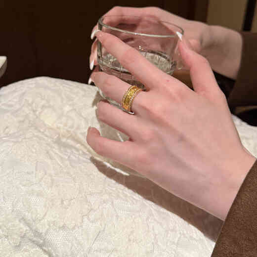 Allied pure gold 999 gold ring 5D hard gold filigree wind and rain bridge ring high-end niche ring set with diamonds as a gift for your girlfriend Deposit (contact customer service to confirm the weight and place an order)