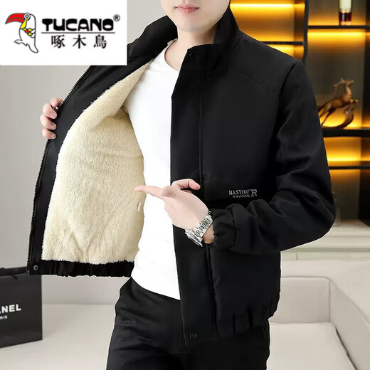 Woodpecker jacket men's autumn and winter 2025 velvet thickened trendy handsome casual versatile jacket tops young men's clothing K108/velvet/beige XL
