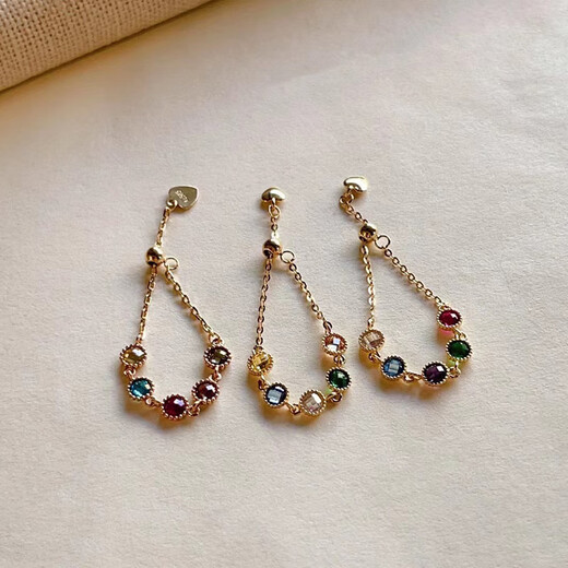 ZHIO high-end Korean pure 14K gold ring for women, round colorful diamond pull-out, adjustable soft ring, K gold ring, No. 1 color, pull-out and adjustment, maximum adjustable 18