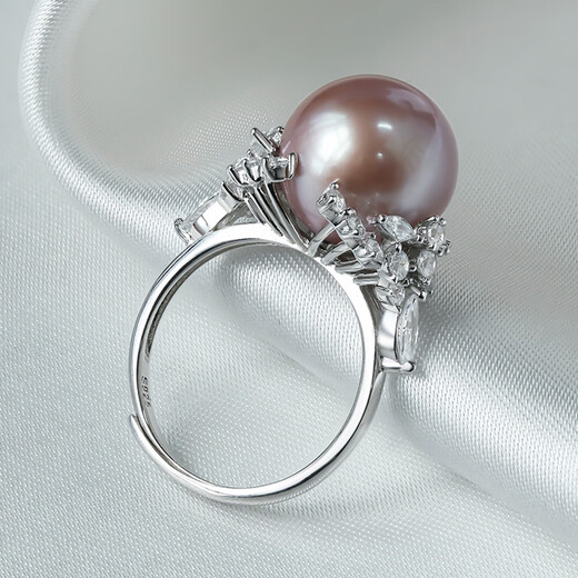 Queen of Pearls S925 Silver 12-13mm Purple Freshwater Pearl Ring Live Female Ring Birthday Gift