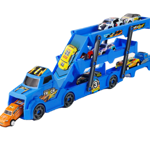 Bei Zhilu children's toy car boy inertia trailer transport large truck 3 to 6 years old baby track ejection alloy car a 42CM medium red three-layer ejection car +18