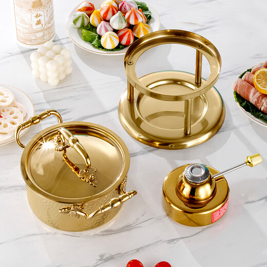 Prince Zheng 304 stainless steel inflatable small hot pot, one person, one pot, single shabu-shabu, gas gas stove pot, commercial and household, silver triangle ear (large stove core 120 minutes) 18cm