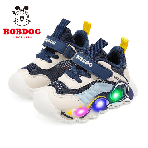 Babu Dou children's shoes, boys' baby flashing shoes, mesh breathable children's toddler shoes 103352144 navy blue/m 25