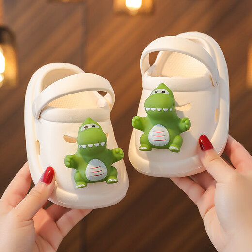 S.SOFEA Summer Children's Dinosaur Anti-Slip Cave Shoes Baby Sandals White 15 Inner Length cm (suitable for 14.5cm foot length)