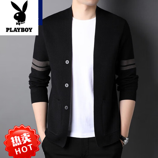 花花公子（PLAYBOY）针织开衫男士春秋季2025年新款潮流羊毛外穿毛衣男士休闲舒适外套 浅卡 3XL