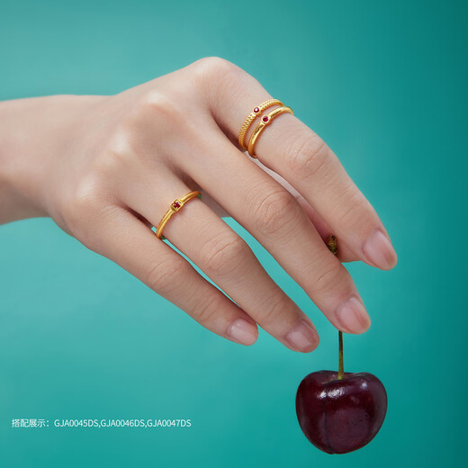 Lukfook Jewelry Gold Ring Microwave Light and Shadow Gold Pure Gold Ruby Ring No. 15 - Total Weight Approximately 2.49 Grams