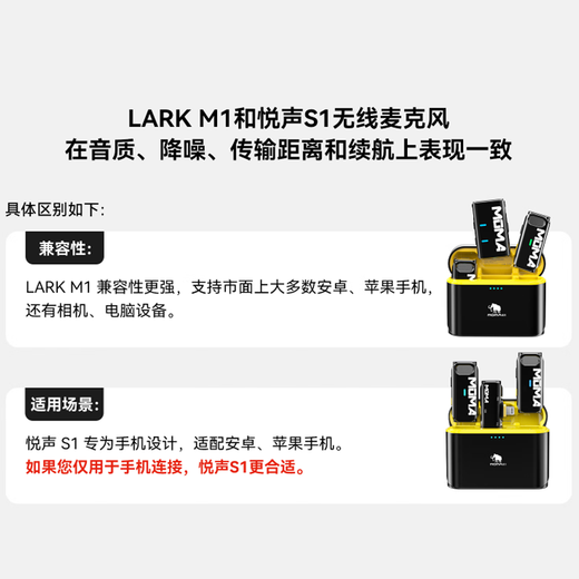 Mammoth Wireless Microphone Mammoth Larkm1 Little Bee Lavalier Microphone One-to-Two Outdoor Live Interview Recording Microphone for Two People M1 One-to-Two + Charging Box Camera + Android Compatible