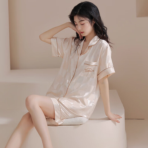 Catman Miiow Pyjama Frauen Sommereis Ice Seide Thin Short Sleeve Shorts Internet Promi-Stil Sommer Cool High-End-Home-Kleidungsstück 6212 Frauenmodell M Empfohlen 80-100