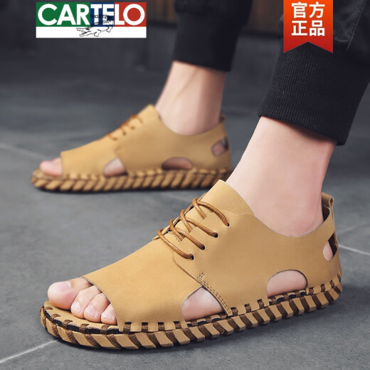 Cartelo Sandalias de cuero romano Tendencia de los hombres 2025 Summer Internet Estilo de celebridades Fashion Soft casual Driving Zapatos para hombres adolescentes zapatos de playa 9926 Negro 40