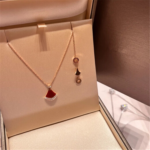 Yadige diva fan necklace for women 18K gold white mother-of-pearl edge diamond rose gold carnelian pendant clavicle chain white edge diamond