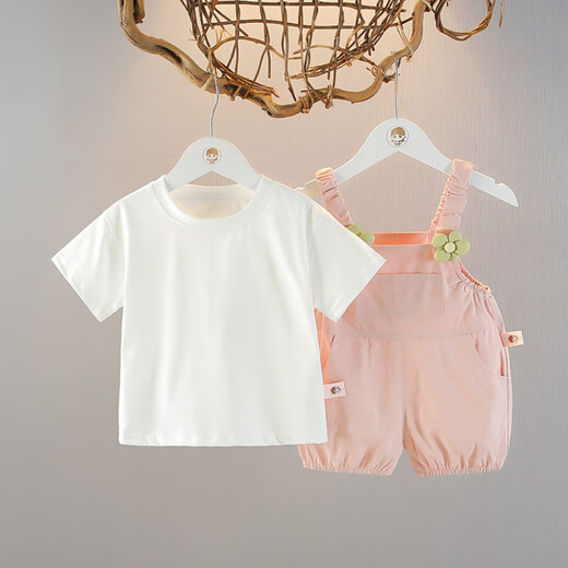 G.DUCKKIDS little yellow duck children's clothing girls suit summer baby clothes pure cotton thin children's short-sleeved T-shirt overalls summer wear pink l two-piece set 90 size recommended 1~2 years old cm