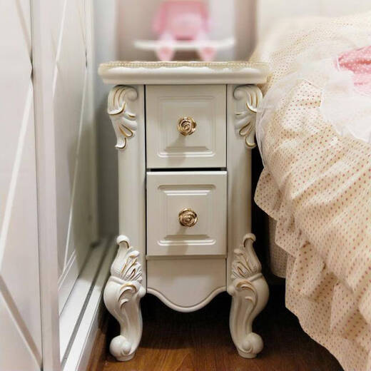 Mini bedside table simple narrow storage cabinet small bedside cabinet storage cabinet two-pull small cabinet pastoral telephone table TC50 cm bedside table ivory white gold scribbling complete installation