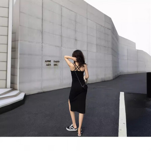 中长款吊带连衣裙外穿夏季2025新款女装开叉气质显瘦内搭打底裙子 黑色 2XL