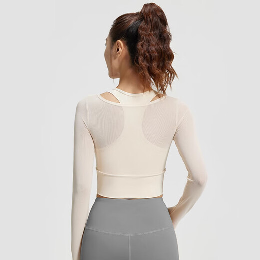 Fan Shengyu sportswear suit female yoga suit with chest pad sports top slimming Pilates training fitness long sleeve peach mesh suit M size 70-110Jin Jin equals 0.5 kg