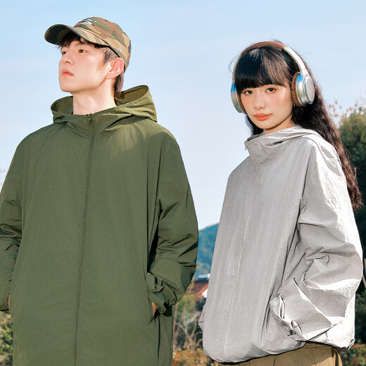 MINISO Sun Protection Fishing Suit for Men Summer Cool Mountain Fashion Top Casual Loose Hooded Jacket Military Green XL