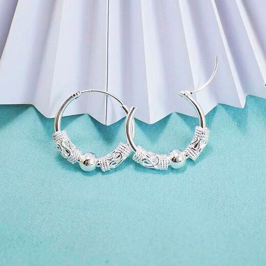 DRJEFUN New Silver 9999 Sterling Silver Earrings Women's Wangfu Transfer Bead Earrings Hypoallergenic Silver Earrings Each 9.89g Premium Solid Only 3 Pairs Left