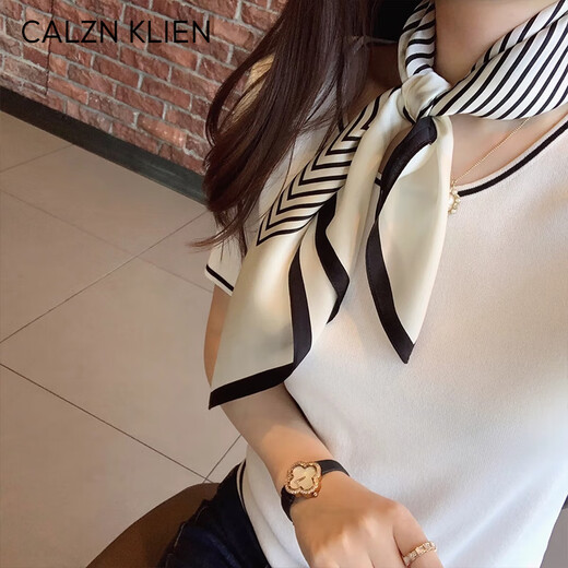 Calznklien silk scarf 100% mulberry silk small square scarf fake collar shawl birthday gift for mother leader souvenir off-white striped high-end gift box high-end