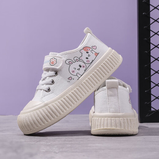 Children's canvas shoes for women 2025 new popular models for men 26-36 soft sole casual breathable Korean style low-top cloth shoes biscuit sole white 27 inner length 17cm