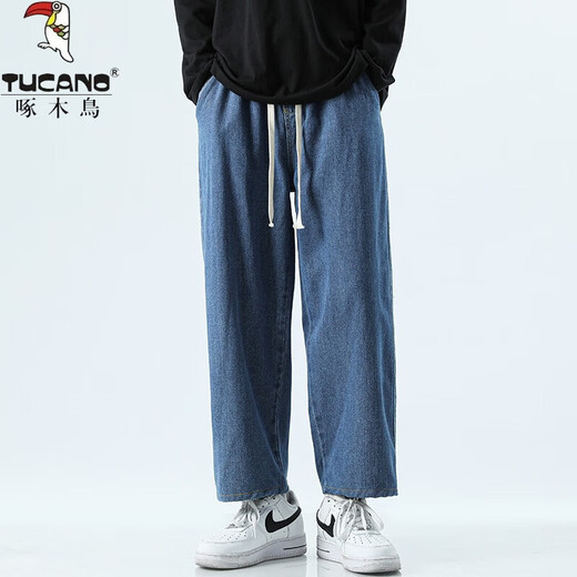 
Woodpecker retro jeans men's spring American high street men's loose wide-leg trousers casual spring and autumn pants black XL [recommended weight 125-135 Jin [Jin equals 0.5 kg]]