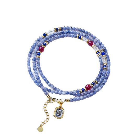 Youshu Shanhai Original Wushuanghua Natural Tanzanite Faceted Millet Bead Bracelet Sapphire Necklace Multi-layer Bracelet 4mm Tanzanite Necklace Length 65+5cm Extended