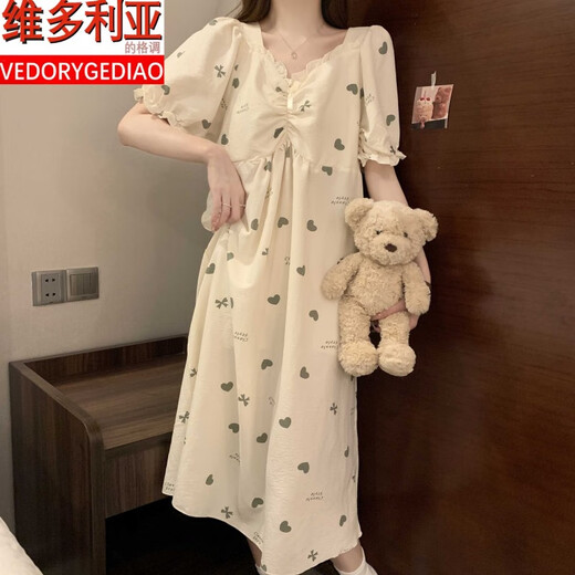Victoria's Style Nighth Extown mit Brustpads Sommer Frauen High-End-Kurzärmel-Wolken-Baumwoll-Hauskleidung süßer loser Pyjamas Kleid #QSM-9871 mit Brustpolster abnehmbar m 160 () Empfohlenes Gewicht B