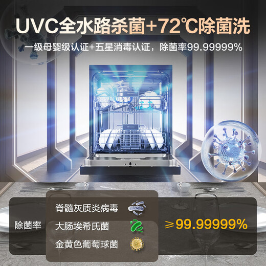 Hisense zero-bacteria dishwasher, household 16 sets, large capacity, fully adjustable, intelligent washing and layered washing, maternal and infant grade disinfection, first-class water efficiency, bench-mounted dual-use WQ16-C507i Plus